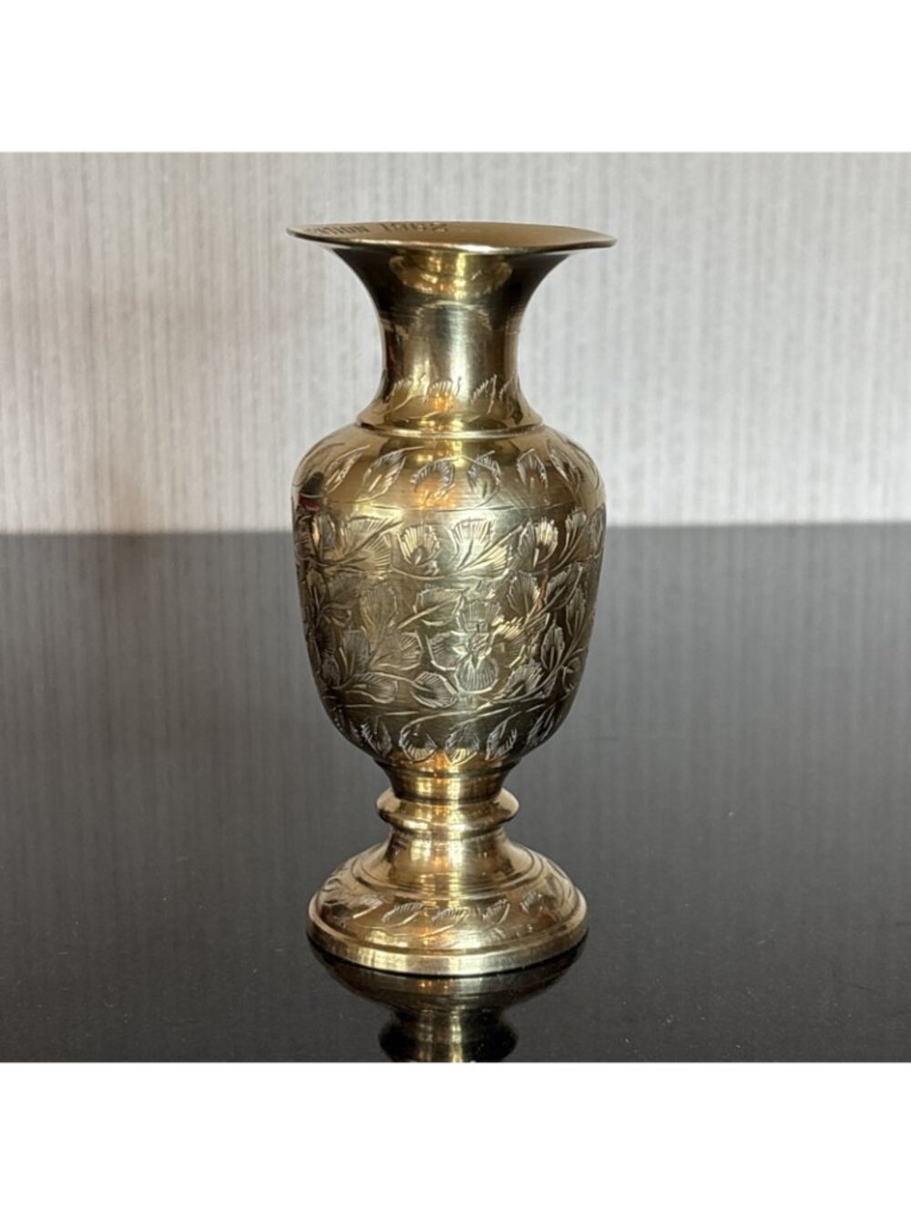 Vintage Brass Bud Vase Etched Floral Spur Honor Society Convention 60s 5" India - Picture 4 of 9
